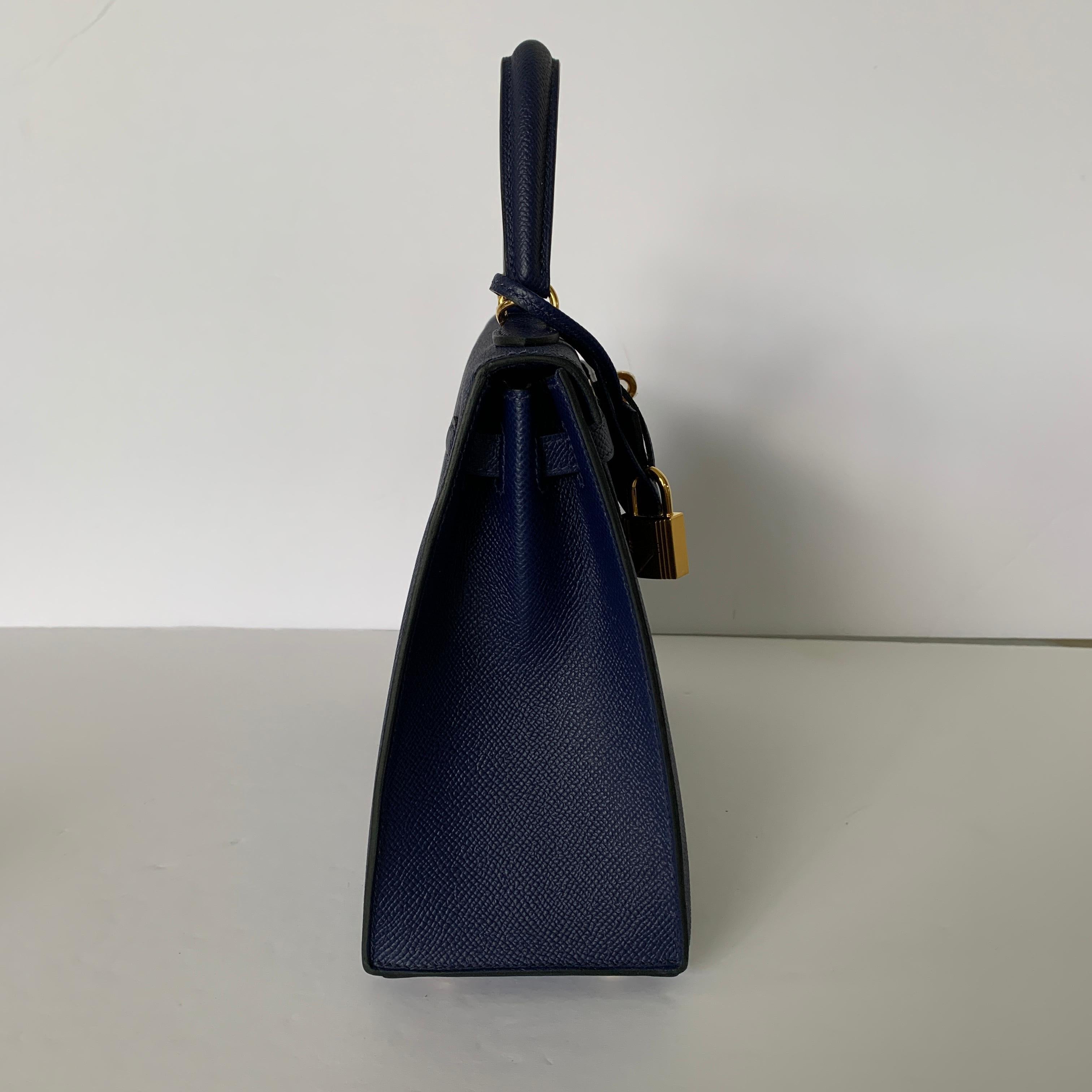 Hermes Blue Saphire Kelly 25  Epsom Sellier Bag Gold Hardware 5