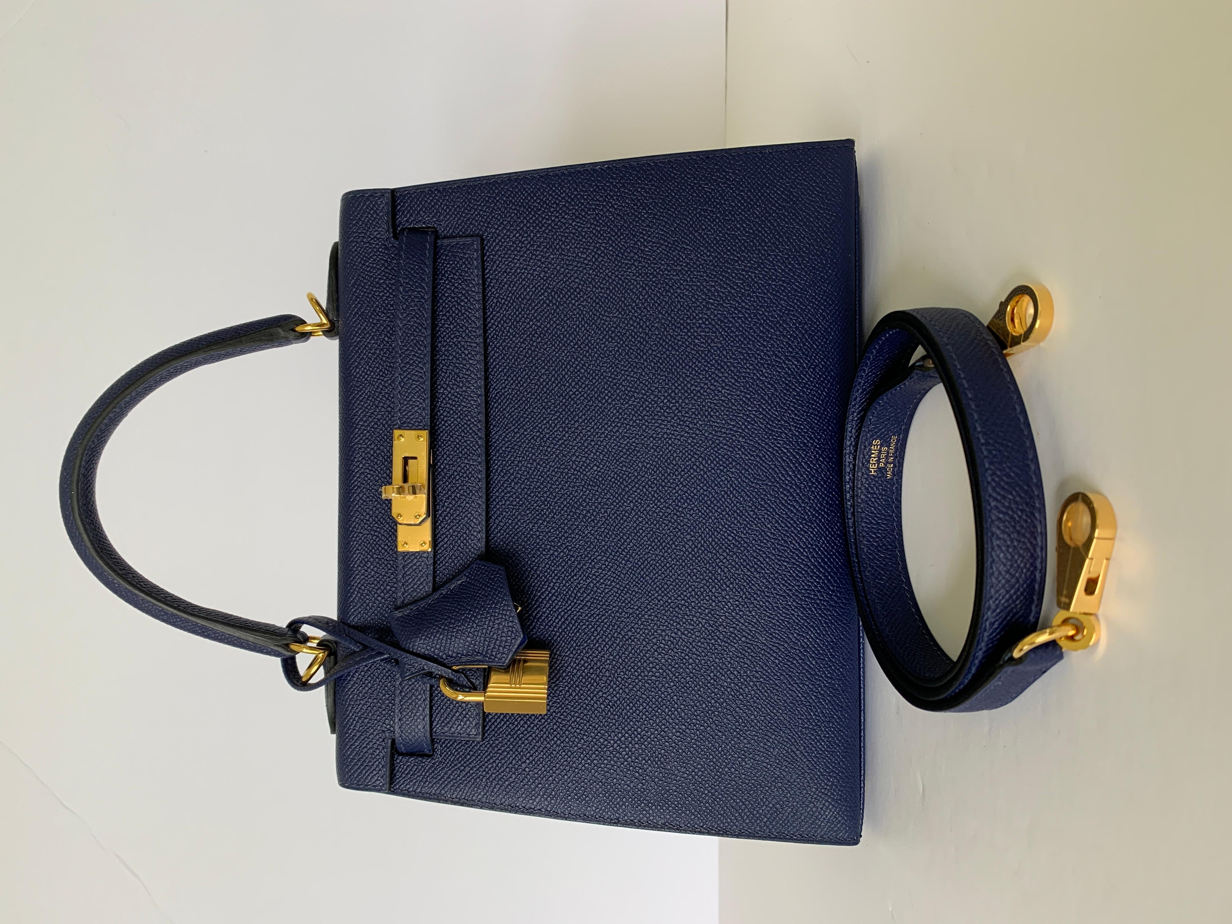 Hermes Blue Saphire Kelly 25  Epsom Sellier Bag Gold Hardware 6