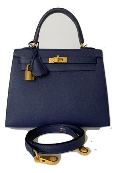 Hermes Blue Saphire Kelly 25 Epsom Sellier Bag Gold Hardware