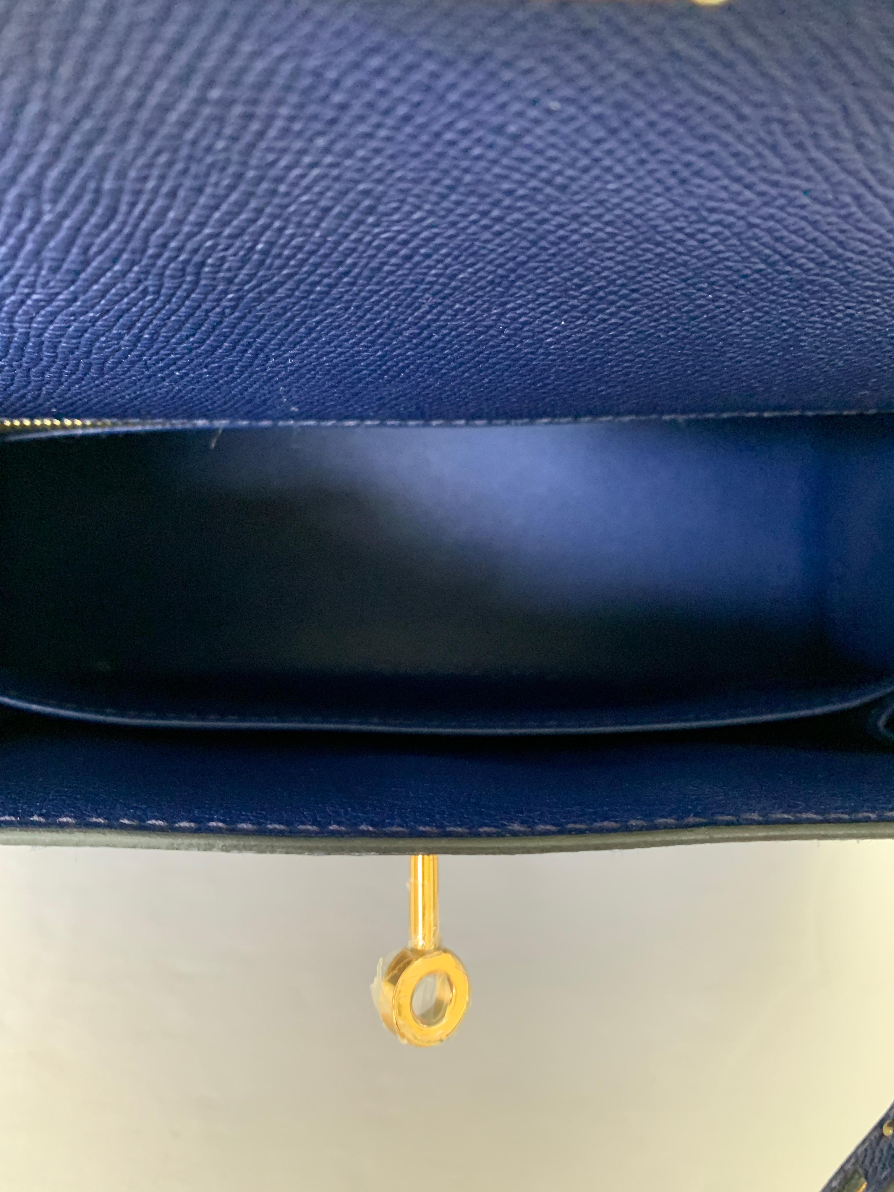 Hermes Blue Saphire Kelly 25  Epsom Sellier Bag Gold Hardware 3