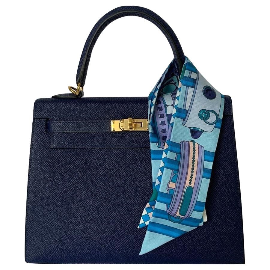 Hermes Blue Saphire Kelly 25  Epsom Sellier Bag Gold Hardware