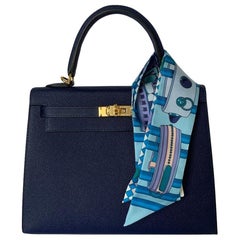 Hermes Blue Saphire Kelly 25 Epsom Sellier Bag Gold Hardware