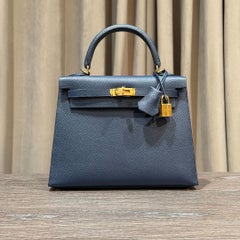 Hermès Blue Sapphire Kelly Sellier 25 Epsom Gold Hardware