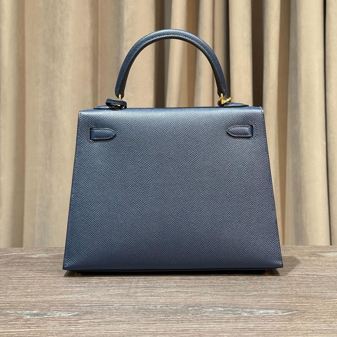 Hermès Blauer Saphir Kelly Sellier 25 Epsom Gold Hardware im Angebot 1
