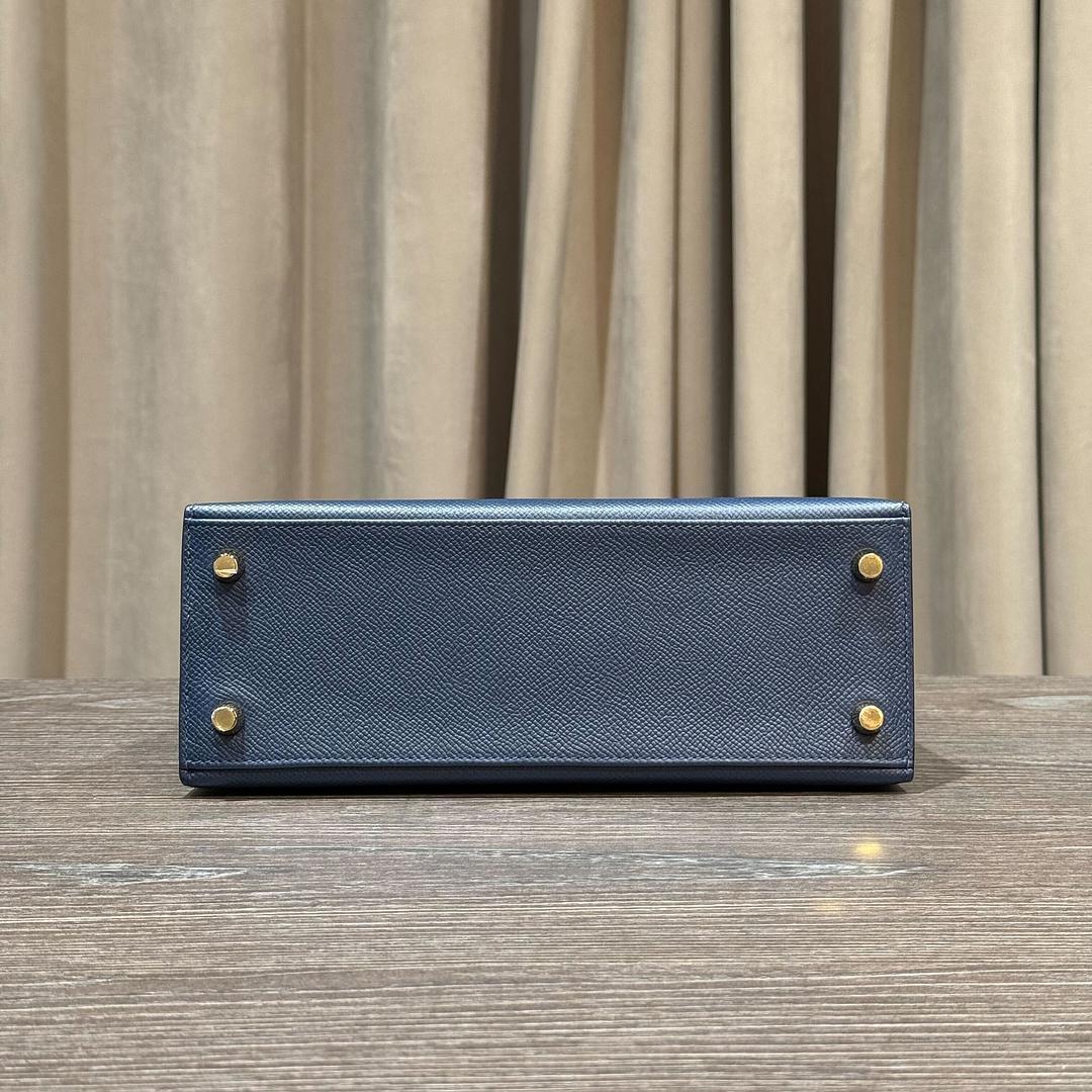 Hermès Blauer Saphir Kelly Sellier 25 Epsom Gold Hardware im Angebot 2