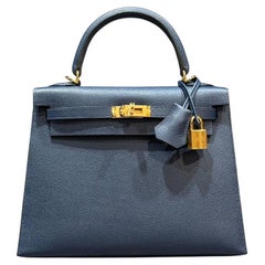 Hermès Kelly Sellier 25 saphirs bleus or d'Epsom