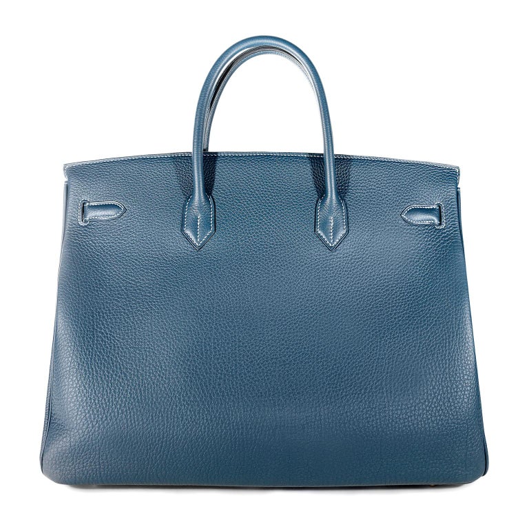 Hermès Blue Sapphire Togo 40 cm Horseshoe Birkin- White Interior at 1stDibs