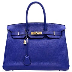 Hermes Blue Sapphire Togo leather Birkin 35cm