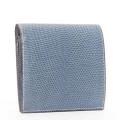 HERMES blue scaled leather silver logo bifold coins wallet