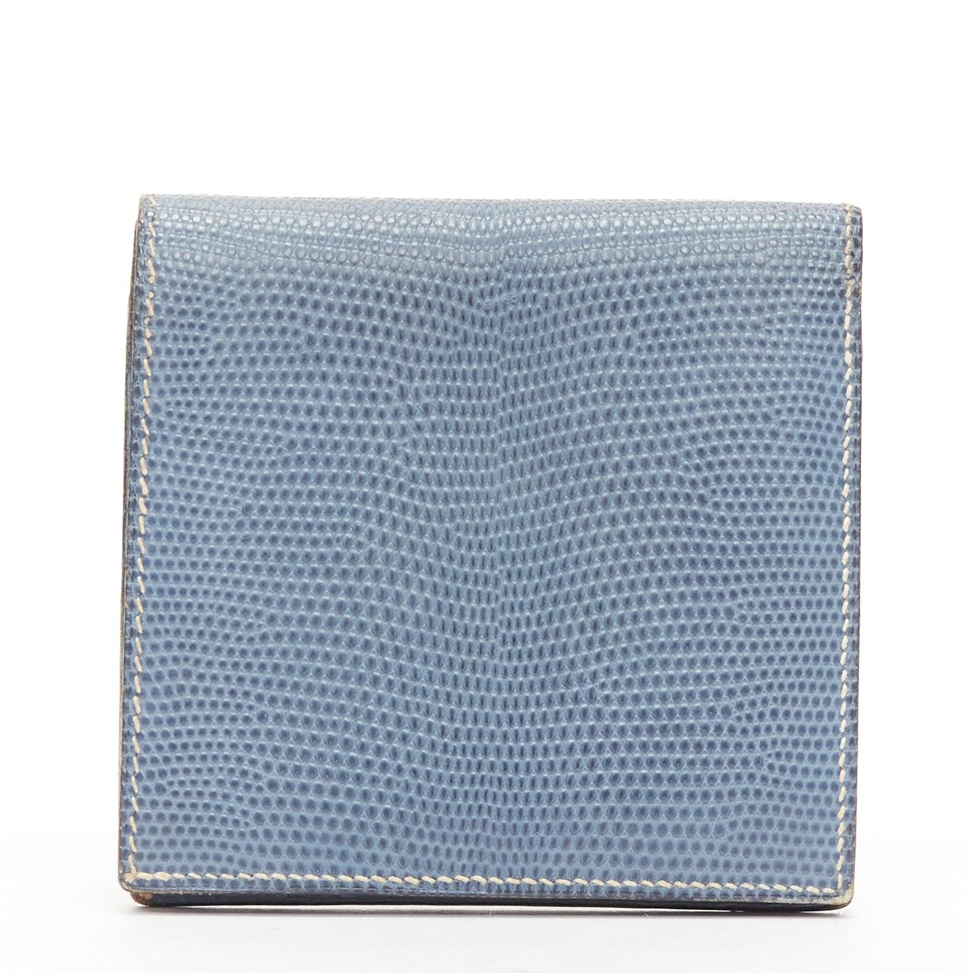 Gray HERMES blue scaled leather silver logo bifold coins wallet For Sale