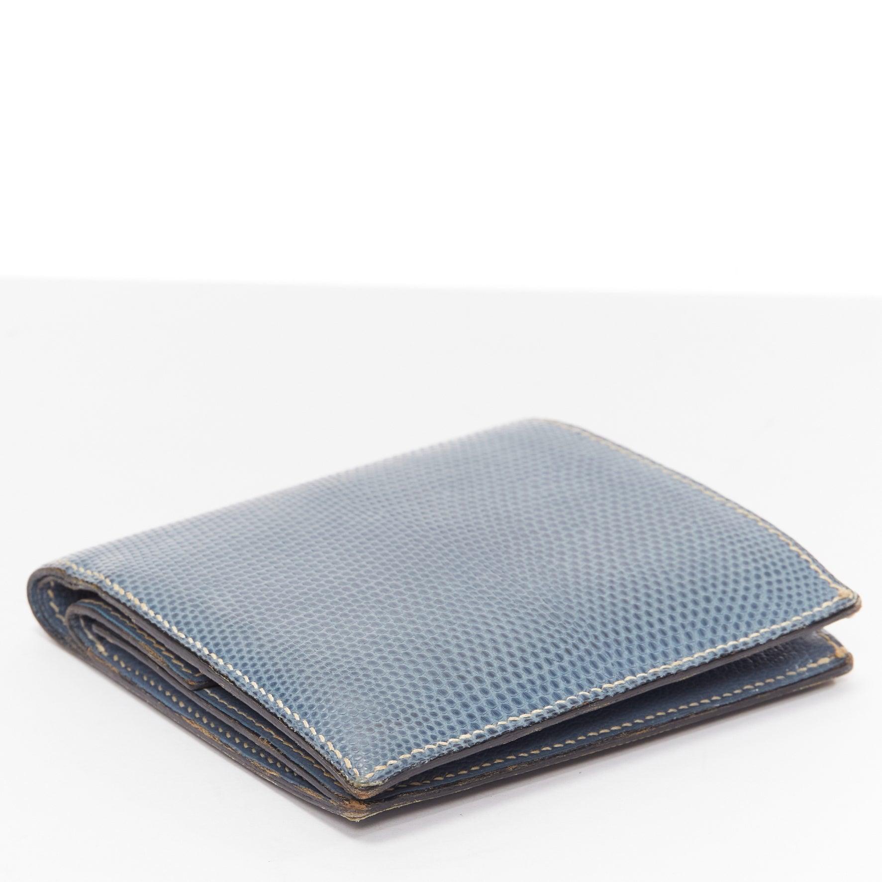 HERMES blue scaled leather silver logo bifold coins wallet In Good Condition For Sale In Hong Kong, NT