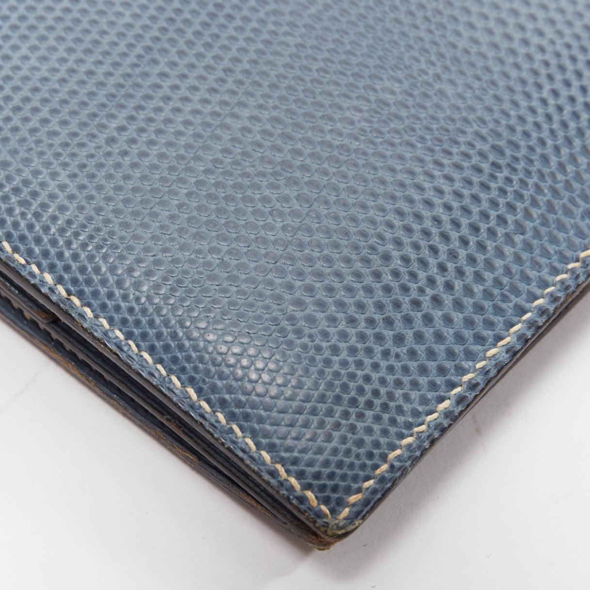 Women's or Men's HERMES blue scaled leather silver logo bifold coins wallet For Sale