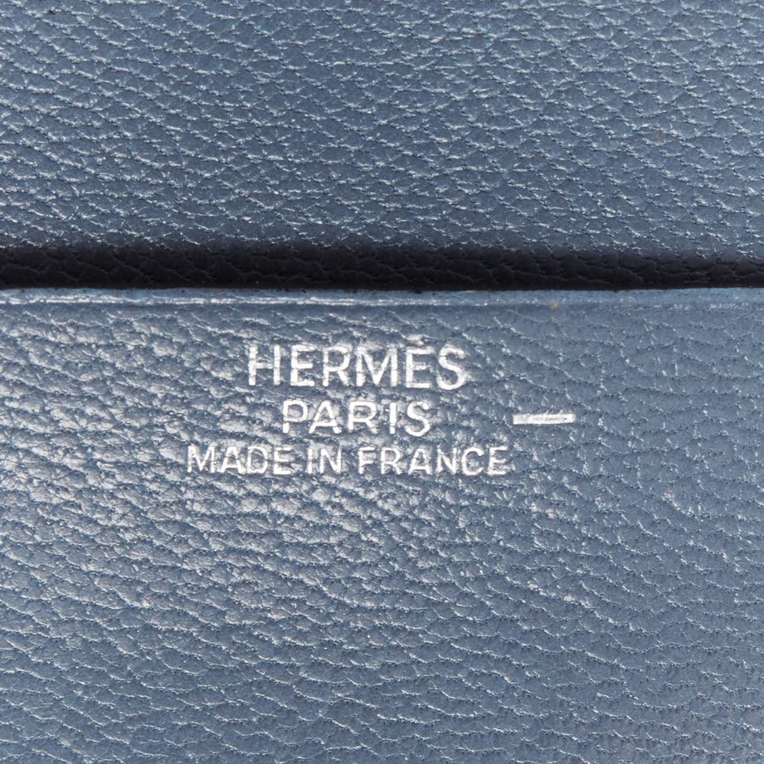 HERMES blue scaled leather silver logo bifold coins wallet For Sale 3