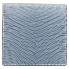 HERMES blue scaled leather silver logo bifold coins wallet