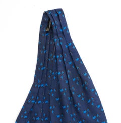 Hermes Blue Silk Ascot Scarf with Horses Print and Blue Border