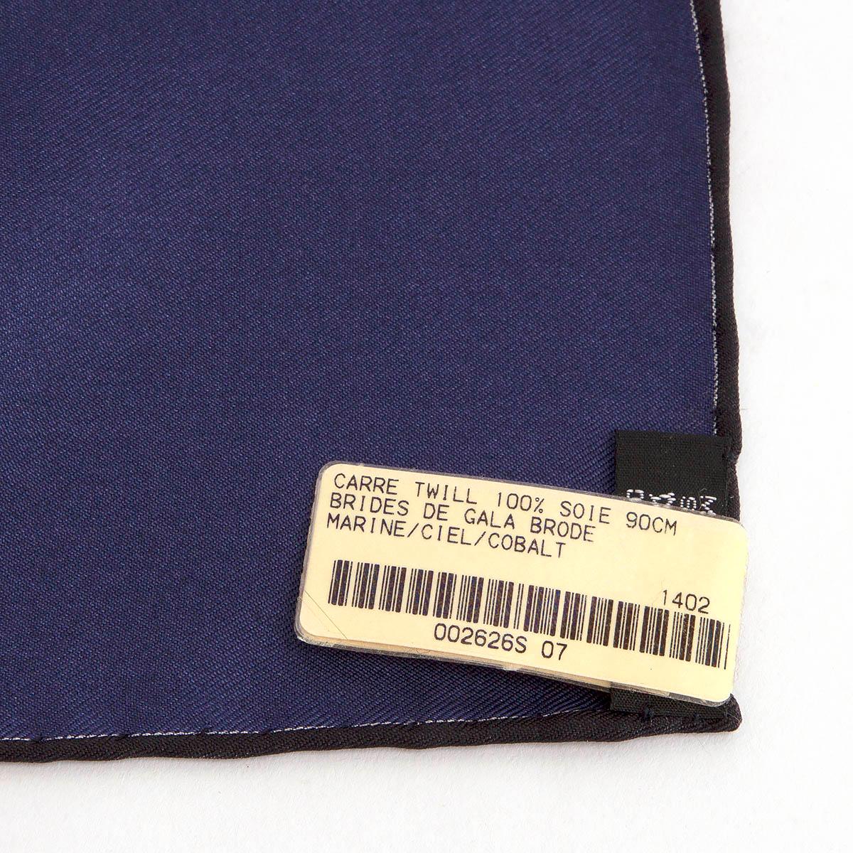 HERMES blue silk BRIDES DE GALA BRODE 90 Twill Scarf Marine Ciel Cobalt In New Condition In Zürich, CH