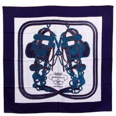 Sciarpa HERMES in seta blu BRIDES DE GALA BRODE 90 Twill Marine Ciel Cobalt