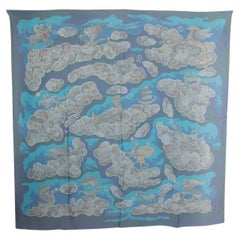 HERMES Blauer Seidenchiffonschal NUEES IMAGINAIRES 140 MOUSSELINE