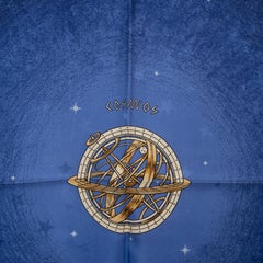HERMES blue silk COSMOS 90 Jacquard Scarf