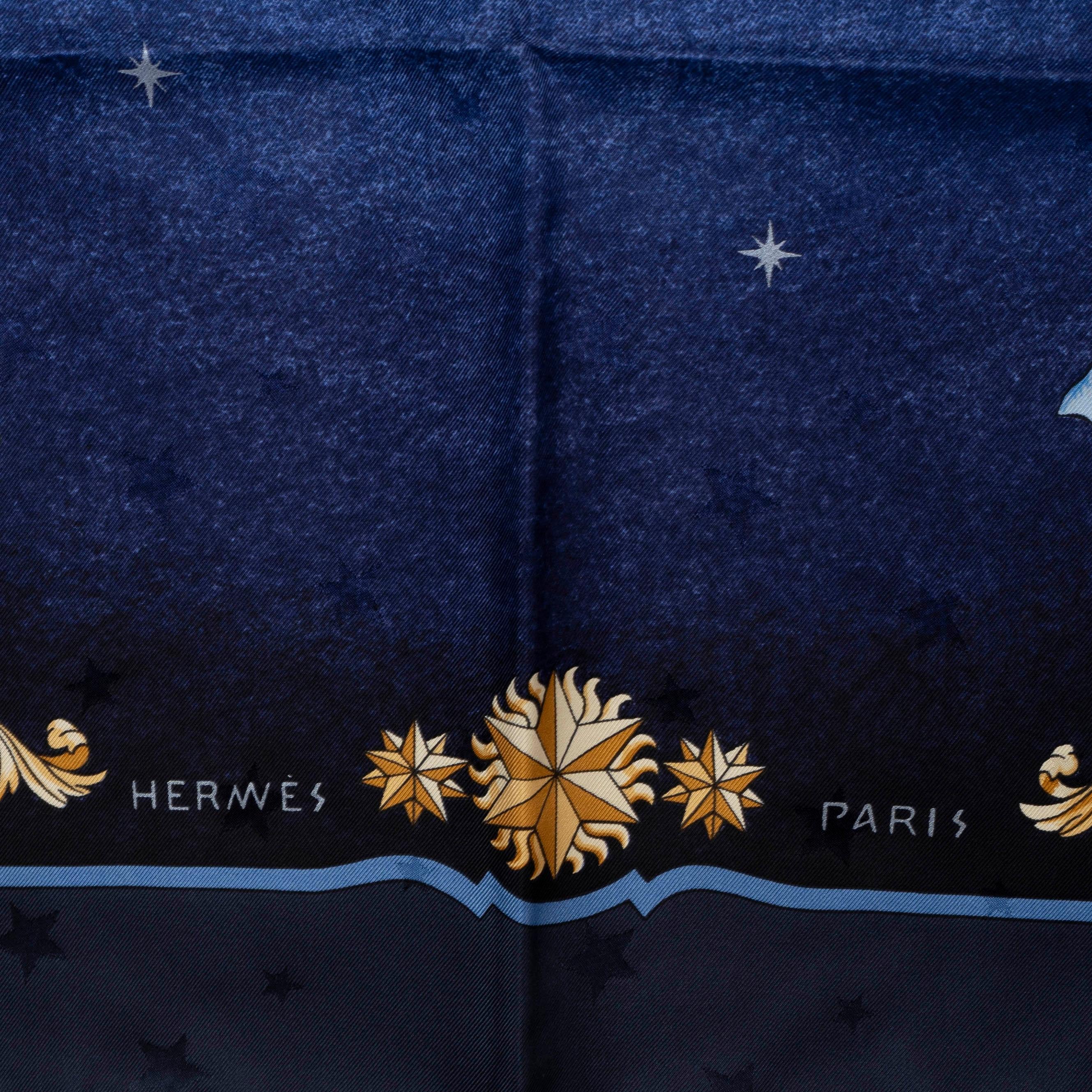 Blue HERMES blue silk COSMOS 90 Jacquard Scarf