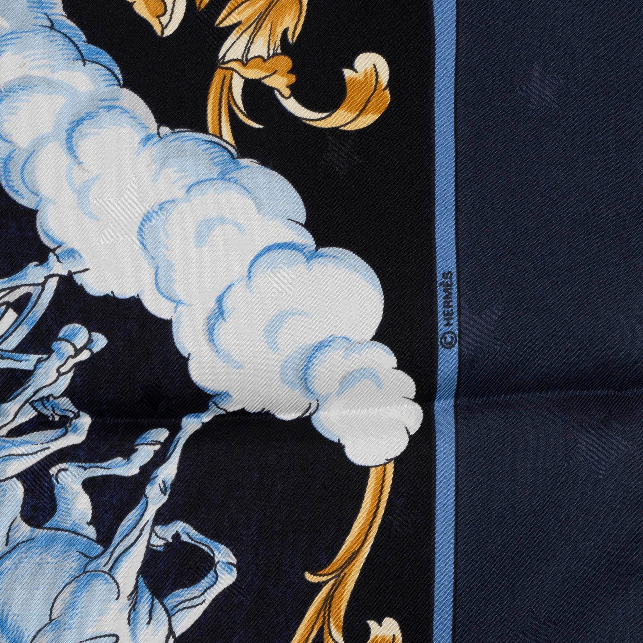 HERMES blue silk COSMOS 90 Jacquard Scarf In Excellent Condition In Zürich, CH
