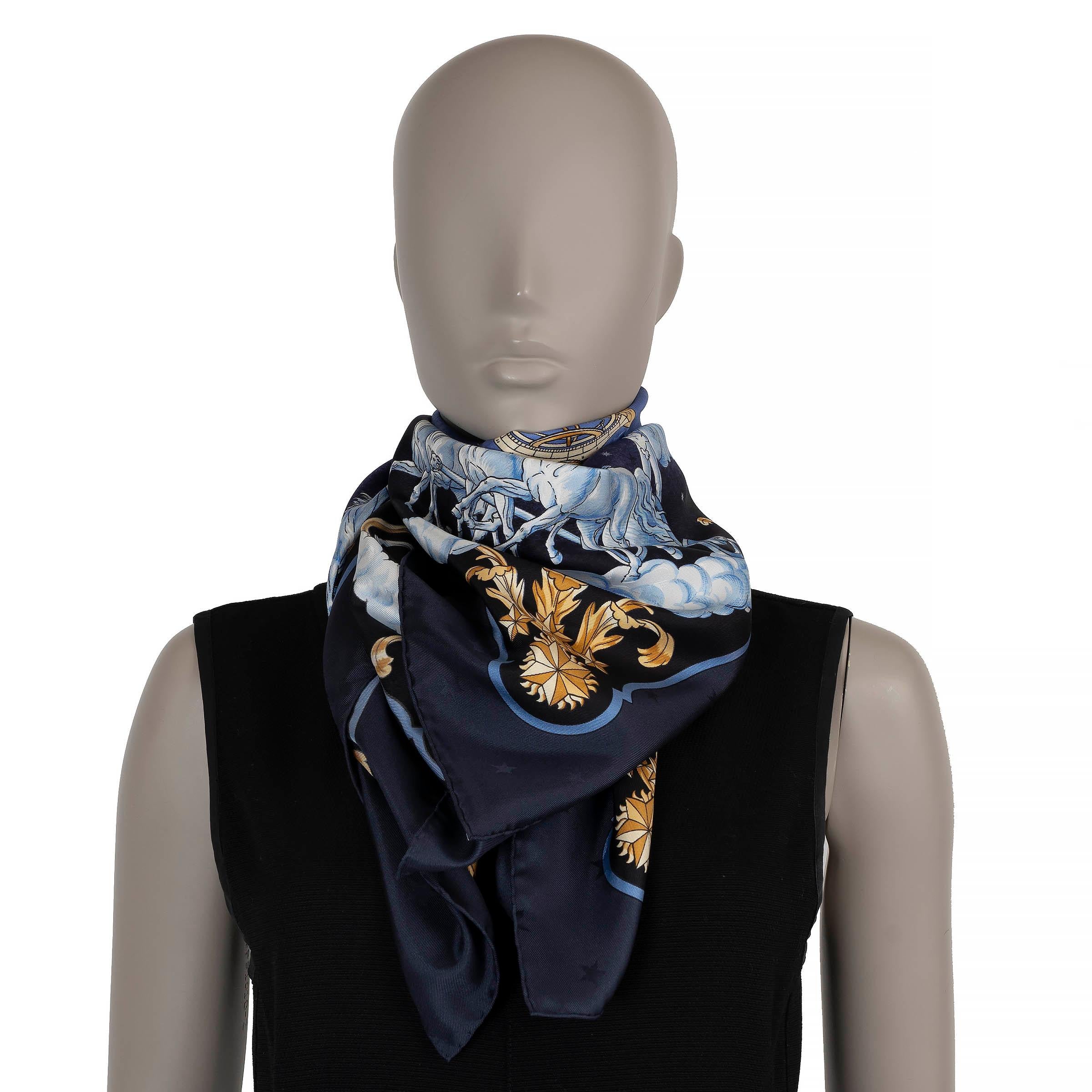 Women's or Men's HERMES blue silk COSMOS 90 Jacquard Scarf