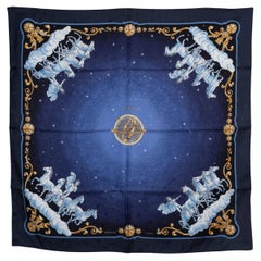 HERMES blue silk COSMOS 90 Jacquard Scarf