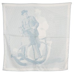 Bufanda HERMES FANTAISIE A CHEVAL 70 seda azul