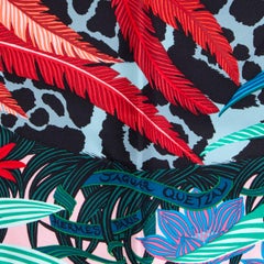 HERMES blue silk JAGUAR QUETZAL 90 TWILL Scarf Quetsche Rose Bleu