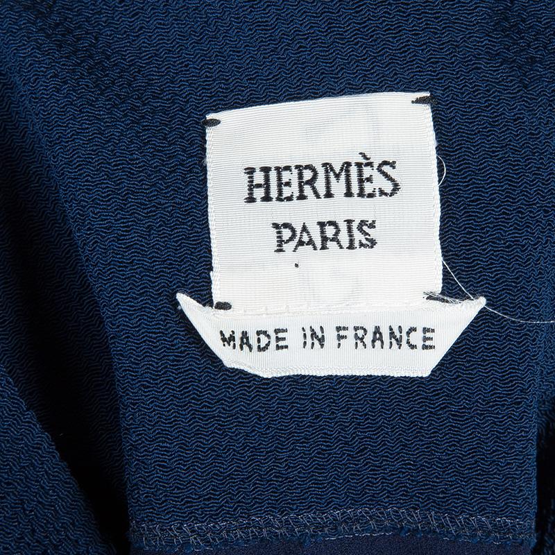 Hermes Blue Silk Knit One Shoulder Draped Dress S 3
