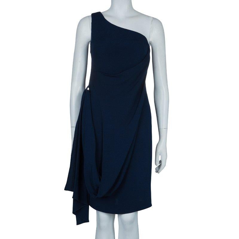 blue silk one shoulder dress