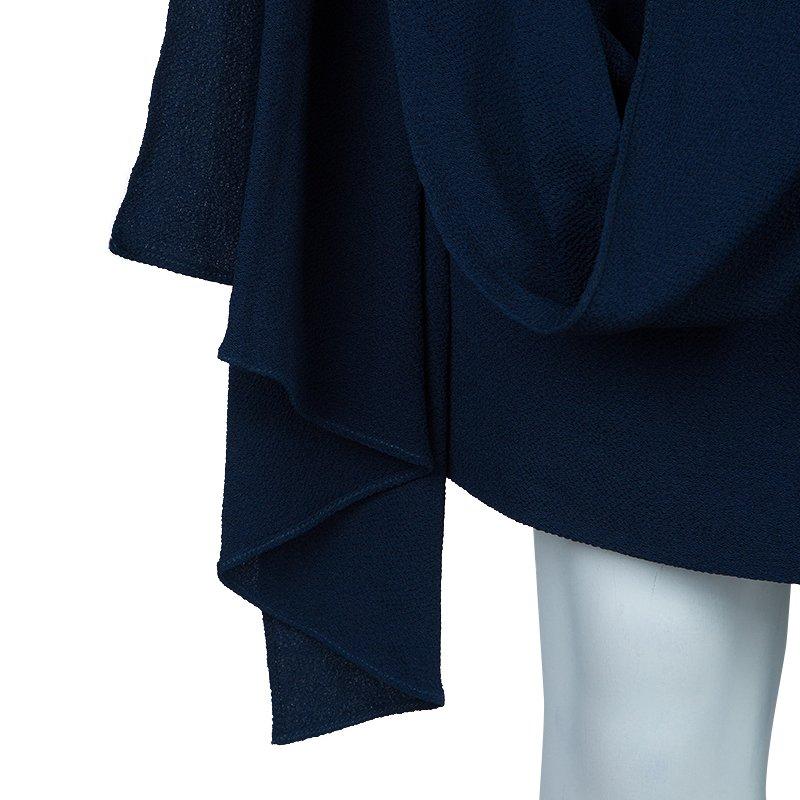 Women's Hermes Blue Silk Knit One Shoulder Draped Dress S