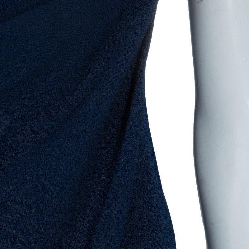 Hermes Blue Silk Knit One Shoulder Draped Dress S 1