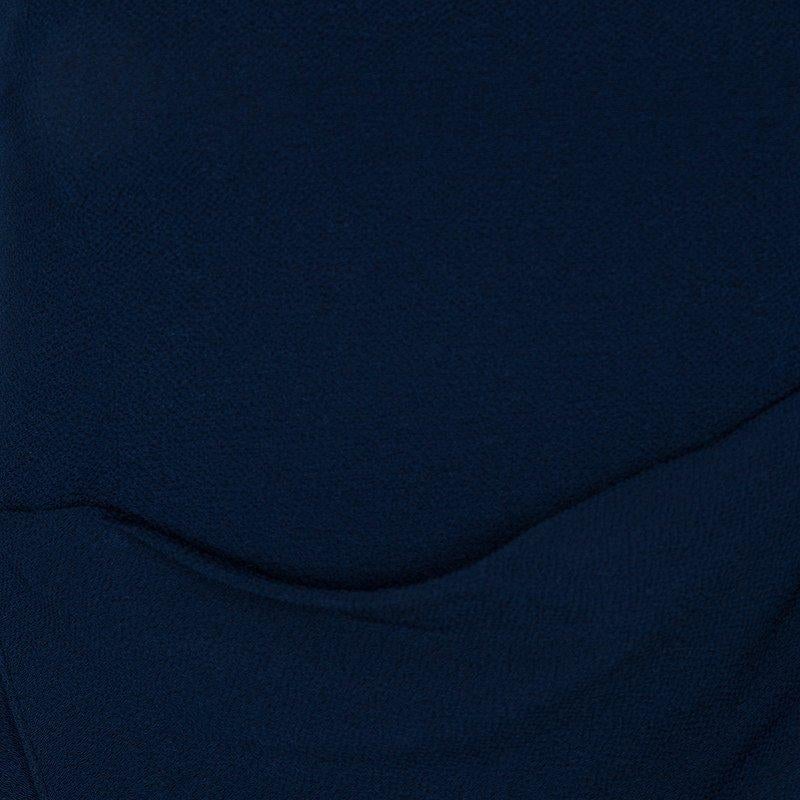 Hermes Blue Silk Knit One Shoulder Draped Dress S 2