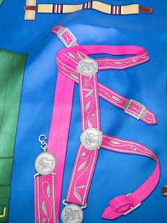 Hermès Blue Silk Lettres Equestre 90 Scarf