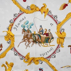 HERMES blue silk PLUMES ET GRELOTS 90 Jacquard Scarf