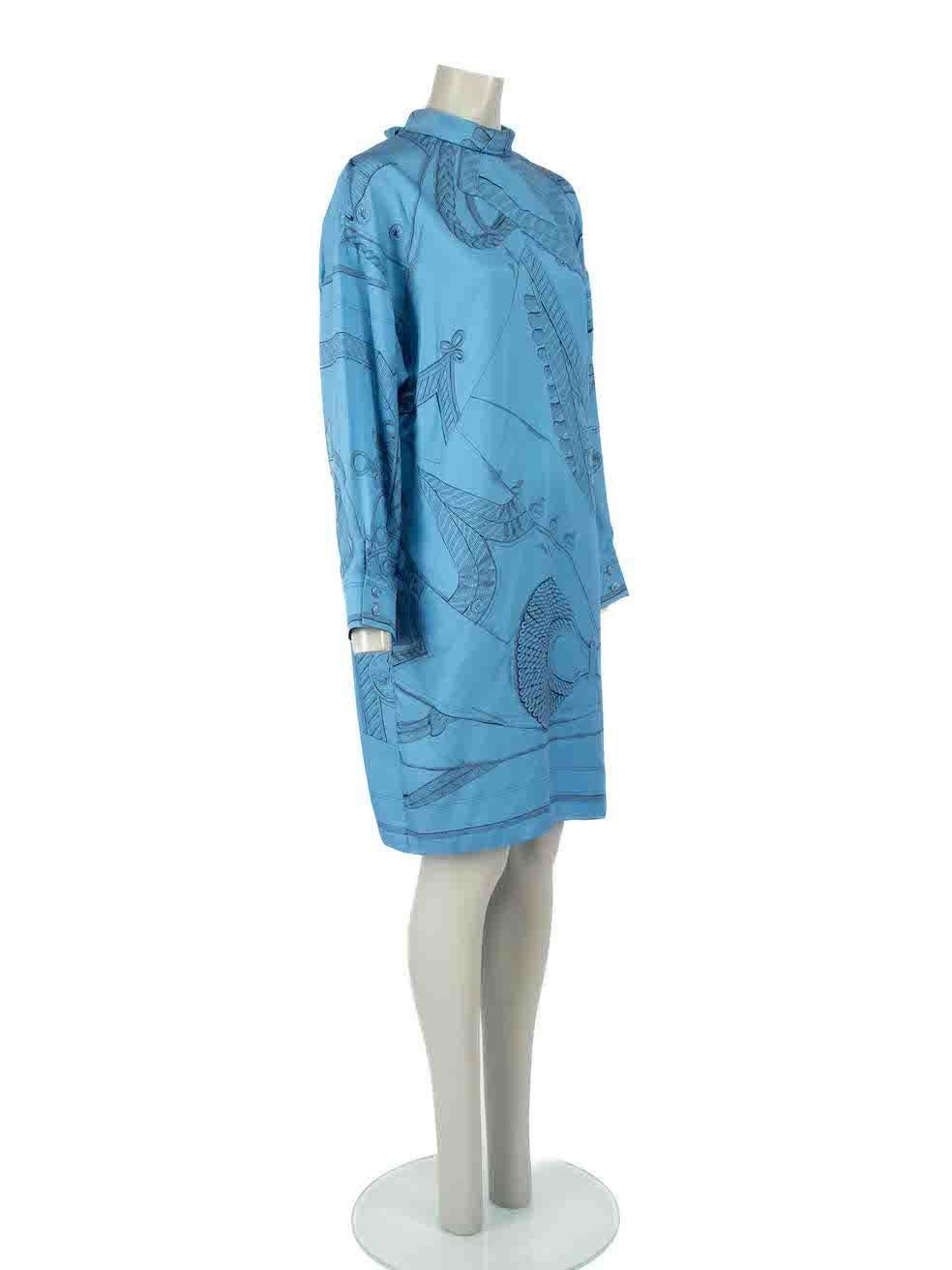 CONDITION is Very good. Minimal wear to dress is evident. Minimal wear to the interior with some discolouration seen inside the neck on this used Hermès designer resale item.
 
Details
Blue
Silk
Dress
Patterned
Long sleeves
Round back tie neck
Knee