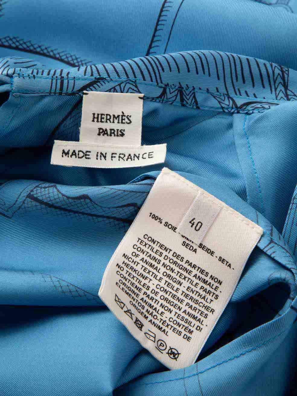 Hermès Blue Silk Printed Knee-Length Dress Size L 1