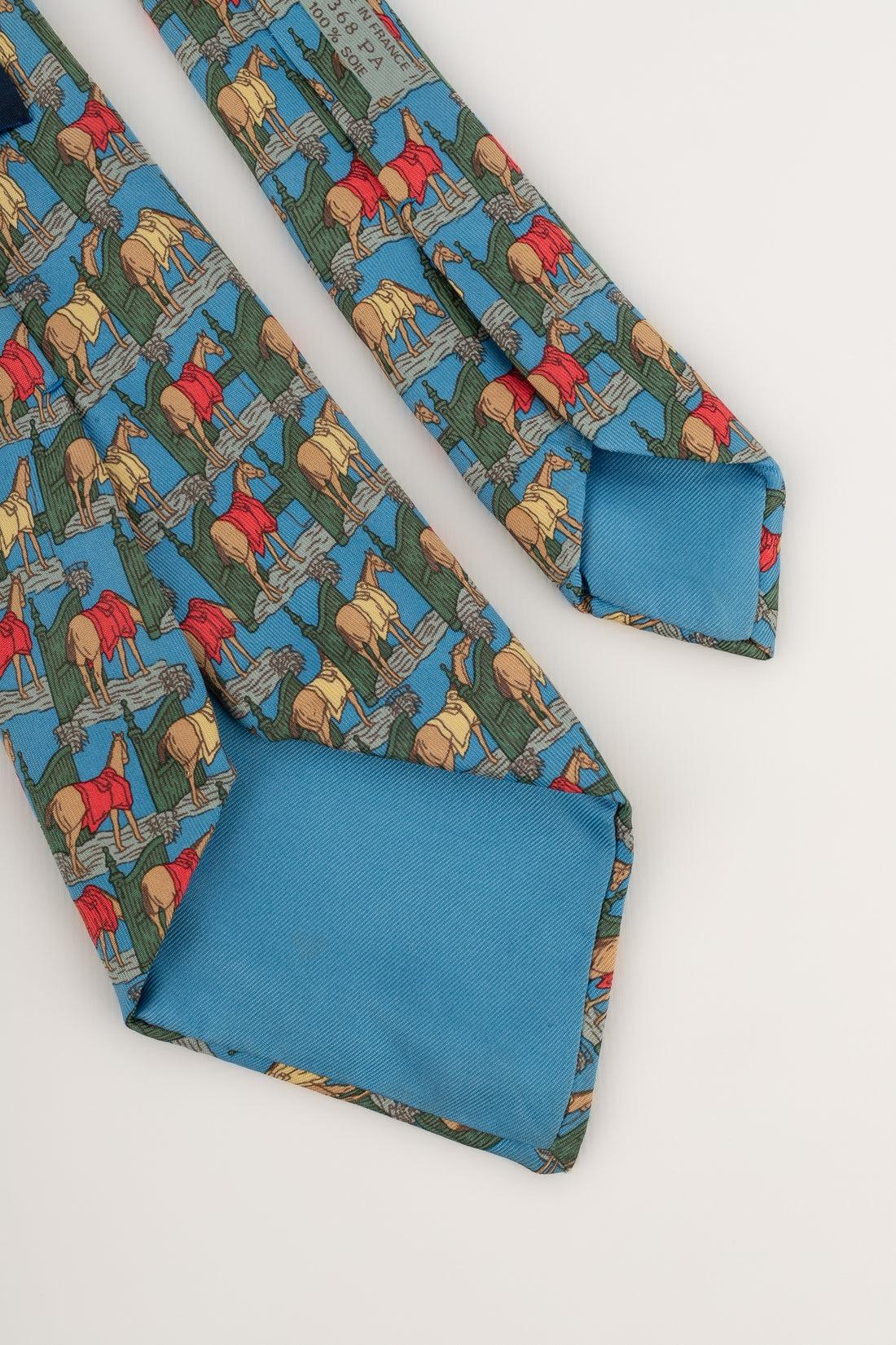Hermès Blue Silk Tie In Excellent Condition For Sale In SAINT-OUEN-SUR-SEINE, FR