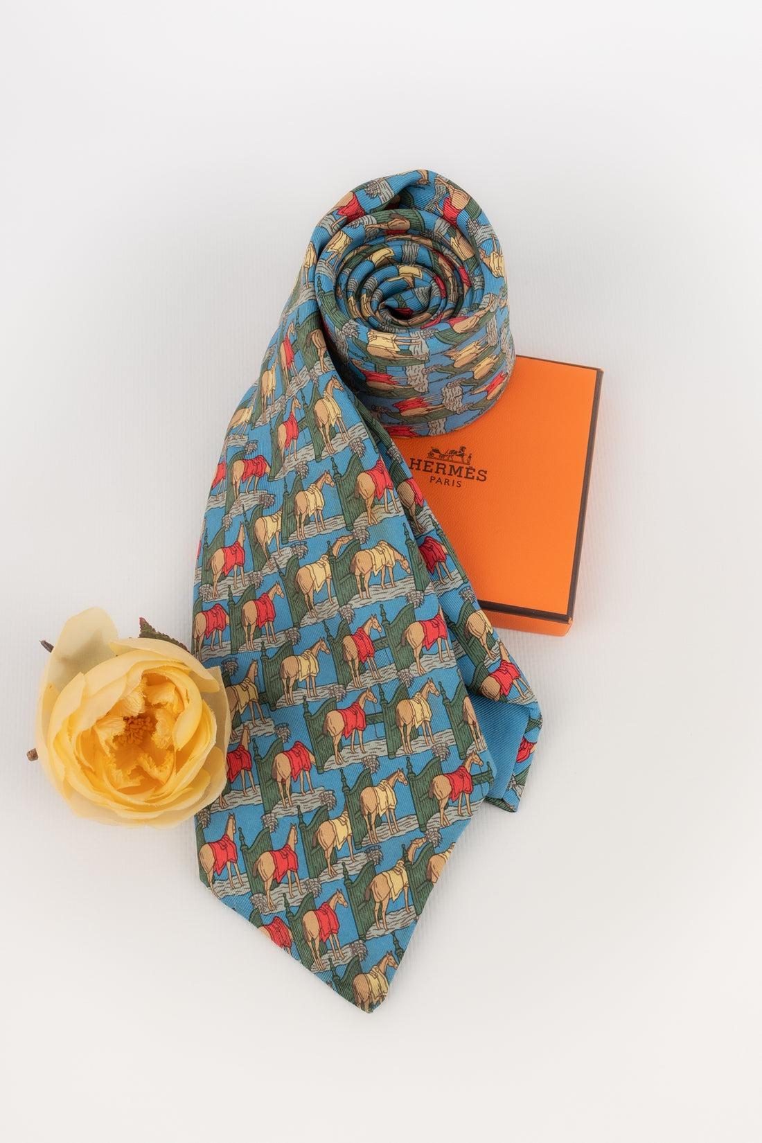 Men's Hermès Blue Silk Tie For Sale