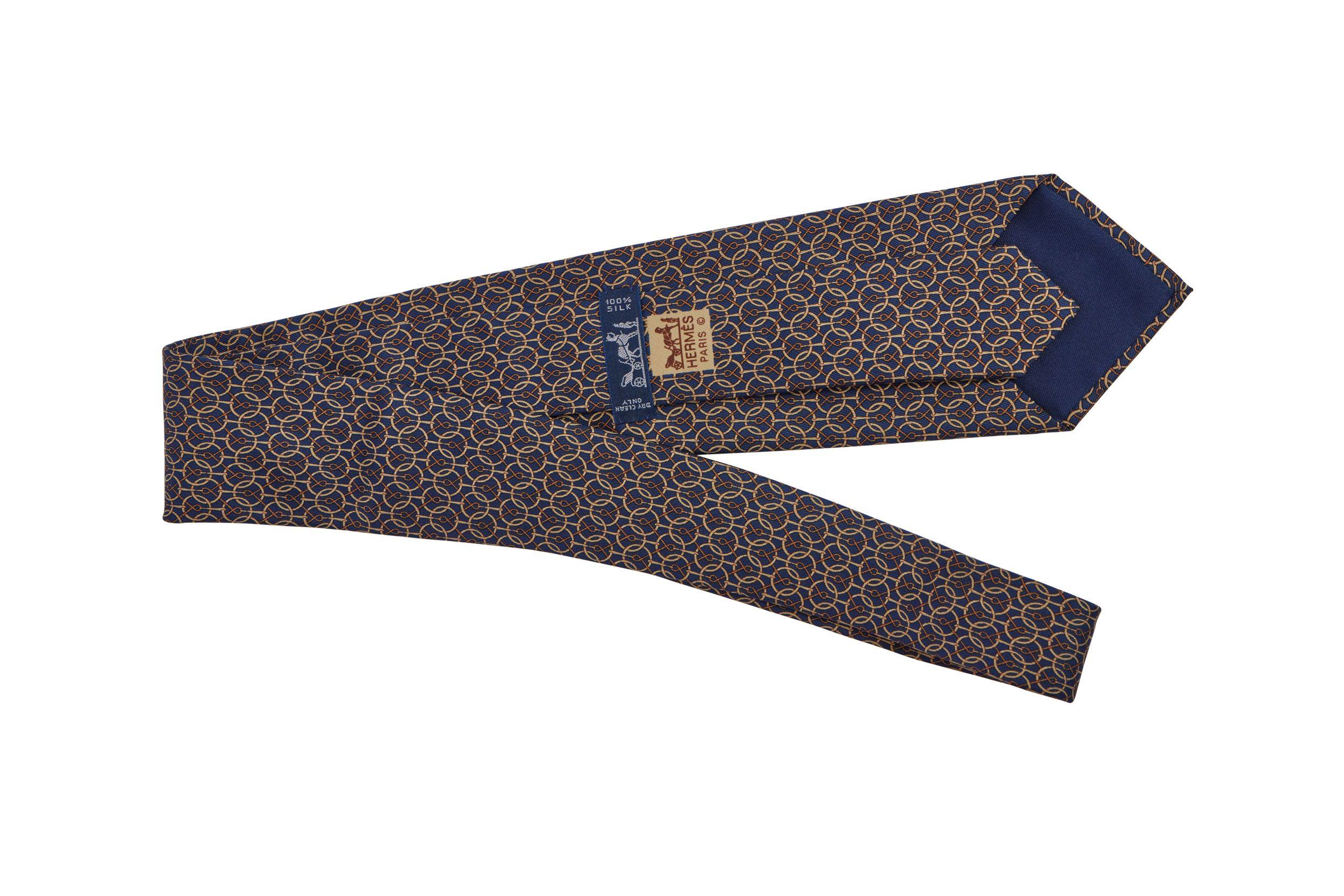 Orange Hermès - Cravate en soie bleue à motif cheval en vente