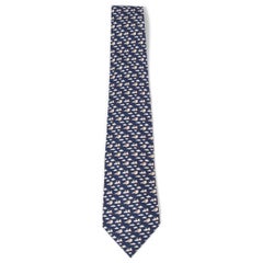 Used HERMES blue silk twill 5454 BIRD EXPRESS Tie