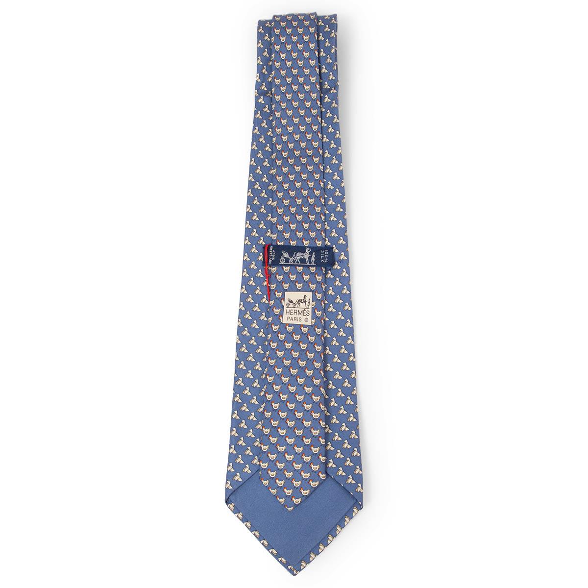 Women's HERMES blue silk twill 5614 ORIGIAMI CHICKEN Tie