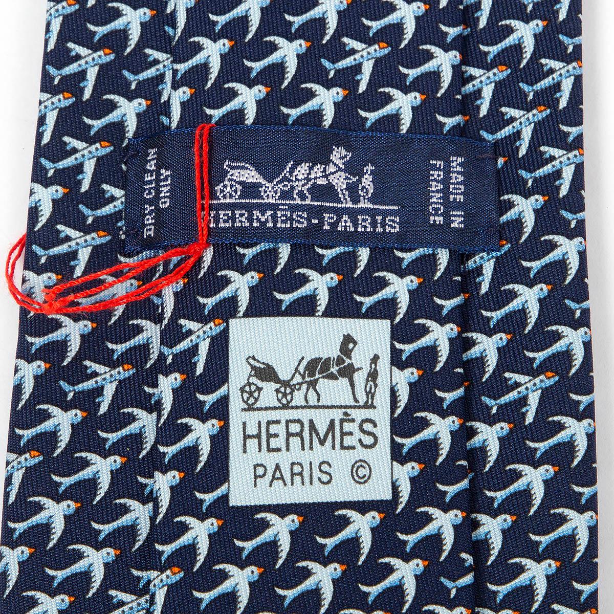 Women's HERMES blue silk twill 605598 OISVION Tie Souris Ciel