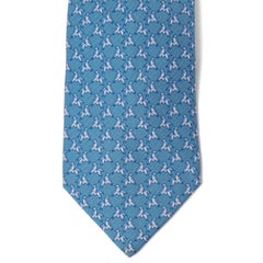 HERMÈS Cravate en sergé de soie bleu gris perle grise 625747 ORIGAMI HORSE