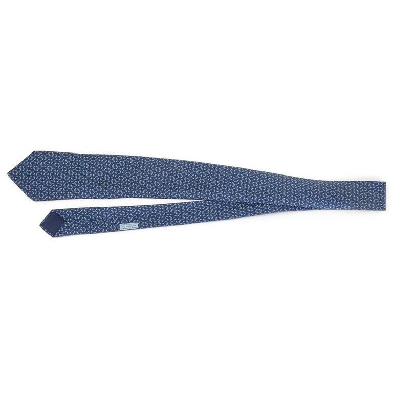 HERMES blue silk twill CADENA H LOCK Tie For Sale at 1stDibs