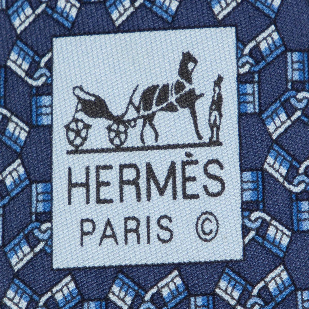 HERMÈS Cravate CADENA H LOCK en sergé de soie bleue Excellent état - En vente à Zürich, CH