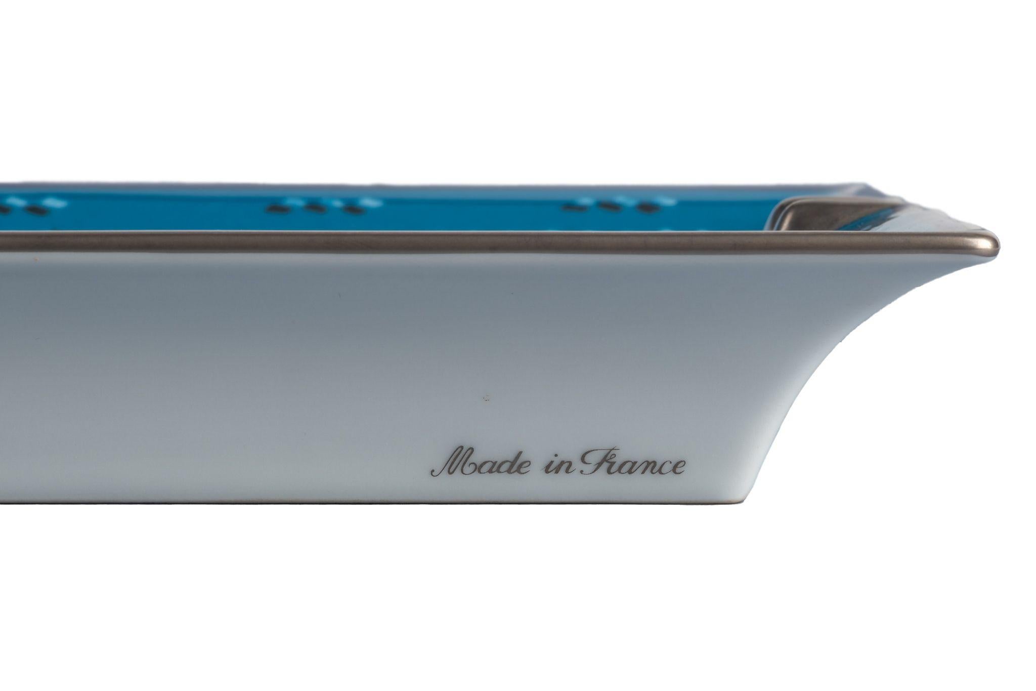 Hermes Blue Silver Fish Porcelain Ashtray 1