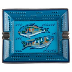 Hermes Blau Silber Fisch Porzellan Aschenbecher