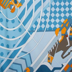 HERMES blue STEEPLE CHASSE MAXI POINTE Scarf silk Ciel Orange Anthracite